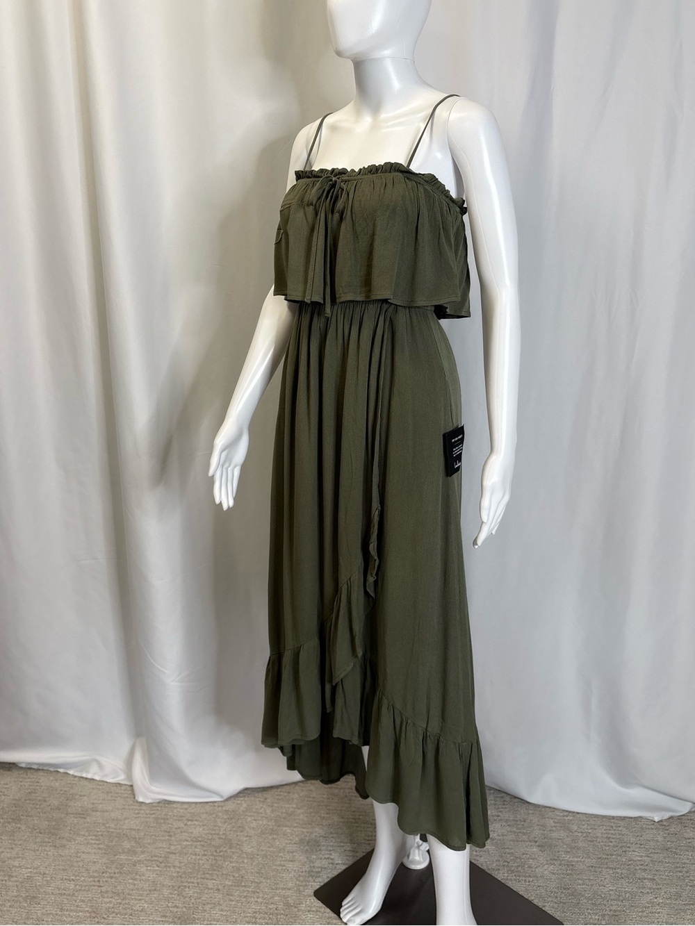 NWT Lulus Sincerely Yours Olive Green Ruffle Midi Dress Size Small Sundress - Picture 6 of 14